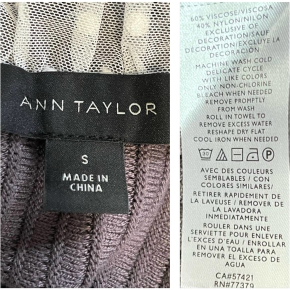 Ann Taylor Grey Ribbed Knit Ruffle Collar Pullover Sweater Small - Picture 5 of 6